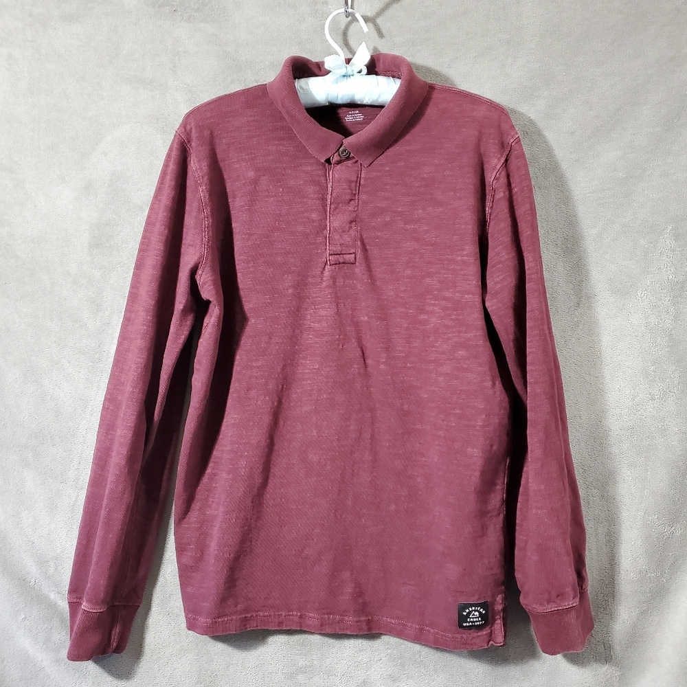American Eagle Outfitters Men's Long Sleeve Polo Burgundy Size S
